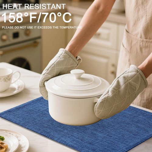 Homaxy Cloths Placemats for Dining Table Set of 4, Heat Resistant Washable Cotton Linen Blend Table Mats, Easy to Clean Place Mats for Indoor Outdoor Party Kitchen Decoration, 13" x 18", Blue