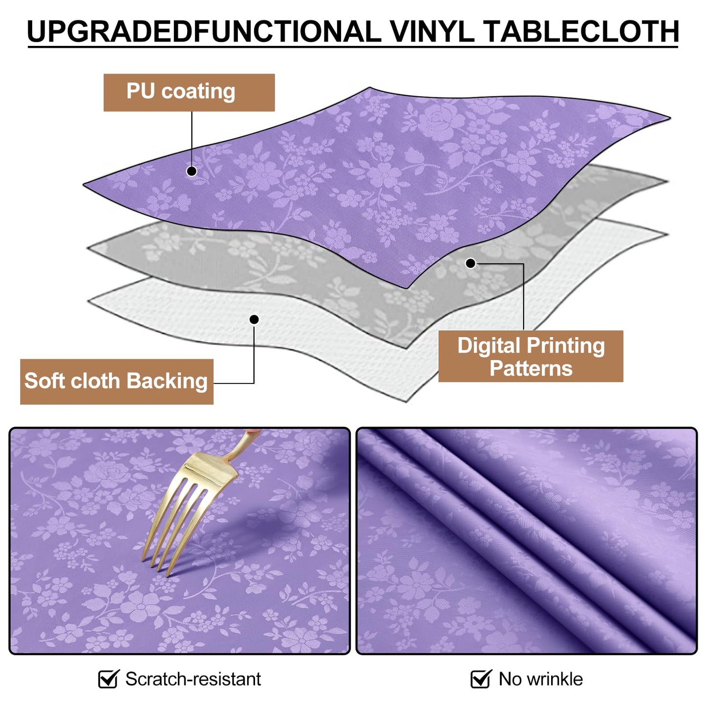 Smiry Round Table Cloth, Waterproof Heavy Duty Vinyl Tablecloths, Wipeable Washable Table Cover for Kitchen and Dining Room (Purple, 70" Round)