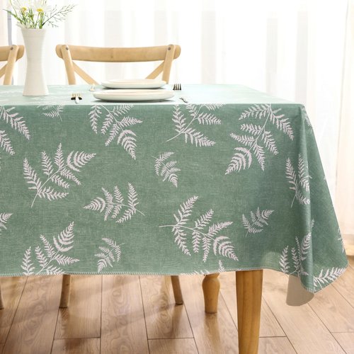 Heavy Duty Vinyl Tablecloth with Flannel Backing Waterproof Oil-Proof Plastic Table Cloth Stain-Resistant Wipeable Rectangle or Square Table Cover for Indoor and Outdoor (Mint Leaf, 60X102 Inch)