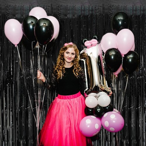 Glitter Foil Fringe Curtain - Tinsel Backdrop for Birthday & Wedding Decor | 2 Packs in Black