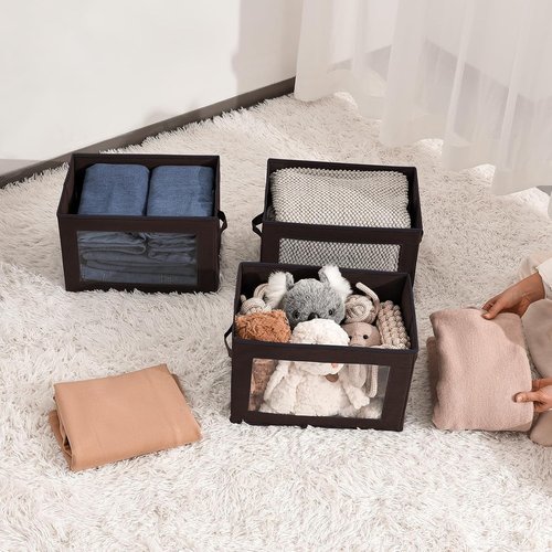 Homsorout Brown Fabric Storage Bins - 6 Pack Modern Lidded Bins, 14 Inch for Clothes & Office Supplies