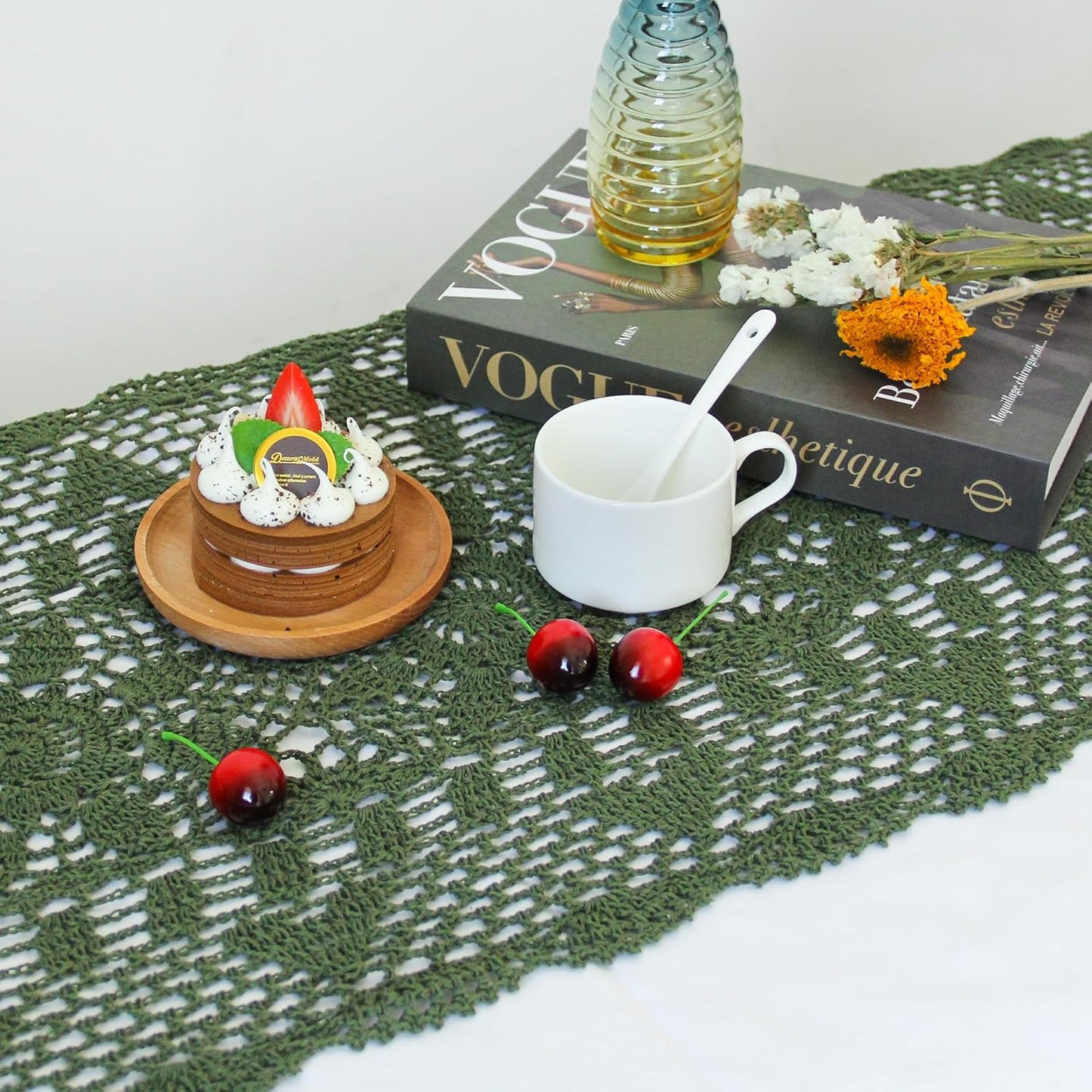 Handmade Crochet Lace Table Runner 15x51 Inch - Elegant White Décor