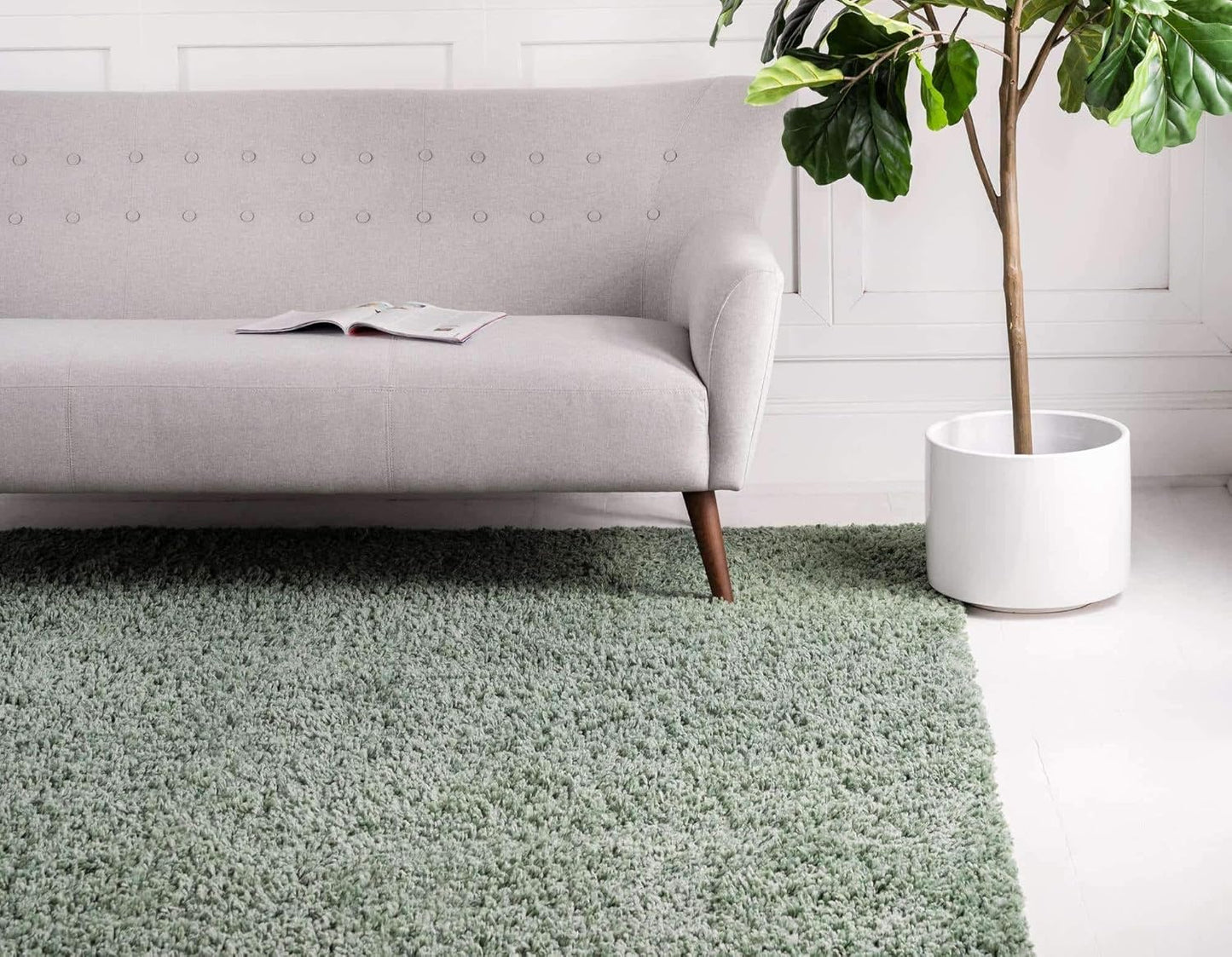Unique Loom Davos Shag Collection Area Rug - Solid (5' 3" Square, Sage)