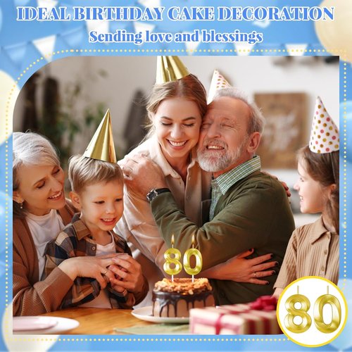 80th Birthday Candles - Festive Cake Decorations for Him & Her | Number Cake Toppers