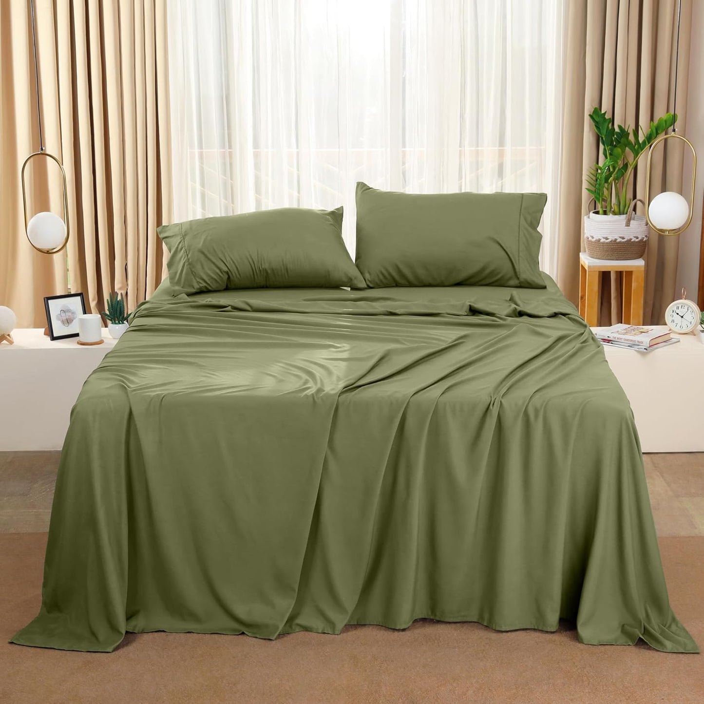 Utopia Bedding Queen Size Sheet Set - Soft, Breathable Microfiber, 4-Piece in Olive - Oeko-Tex Certified