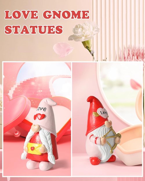 iStatue Valentine Gnomes - Adorable Set of 2 Resin Statues with Heart-Shaped Love & Cupid’s Arrow | Perfect Valentine's Day Decor & Gifts