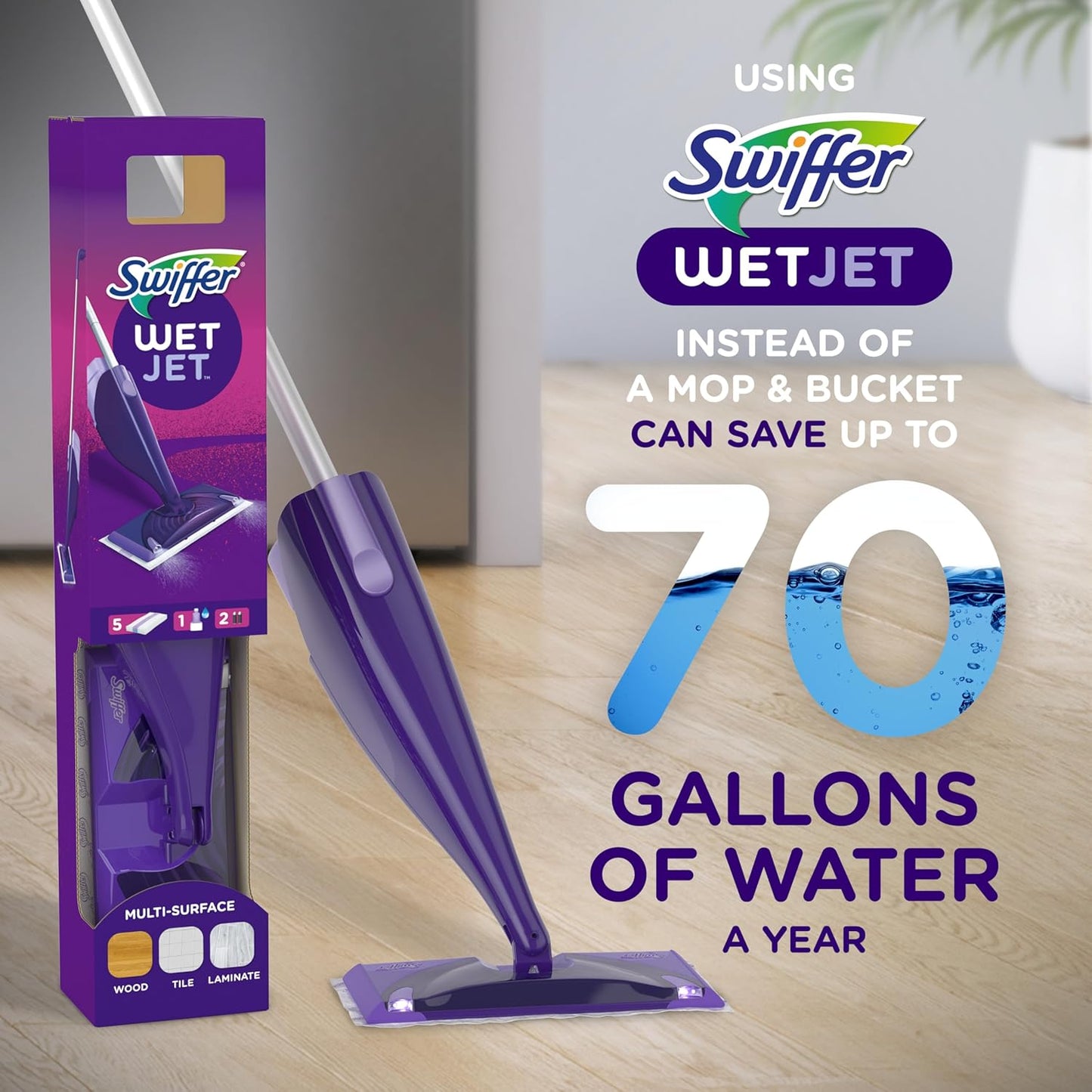Swiffer WetJet Floor Spray Mop Cleaner Kit - Includes Power Mop, 10 Pads & Cleaning Solution