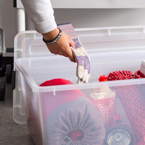 IRIS USA Stackable Plastic Storage Bins - 91 Qt, BPA-Free, Durable Nestable Containers, 4 Pack - Red