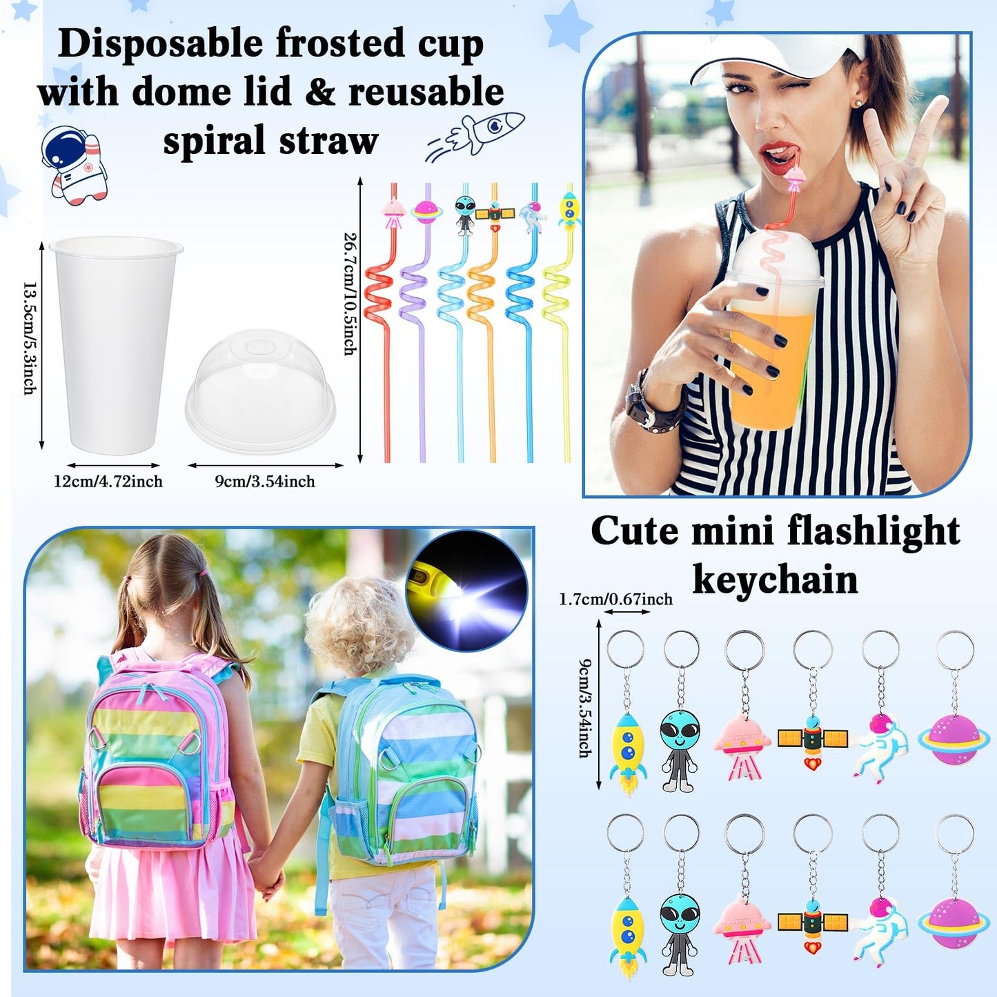 Syhood 211 Pcs Space Party Favors with Gift Cup Space Tattoos Slap Bracelet Astronaut Straw Pendants Badges Stamp Keychains Bouncy Ball Thank You Cards for Space Galaxy Kid Birthday Party Supplies