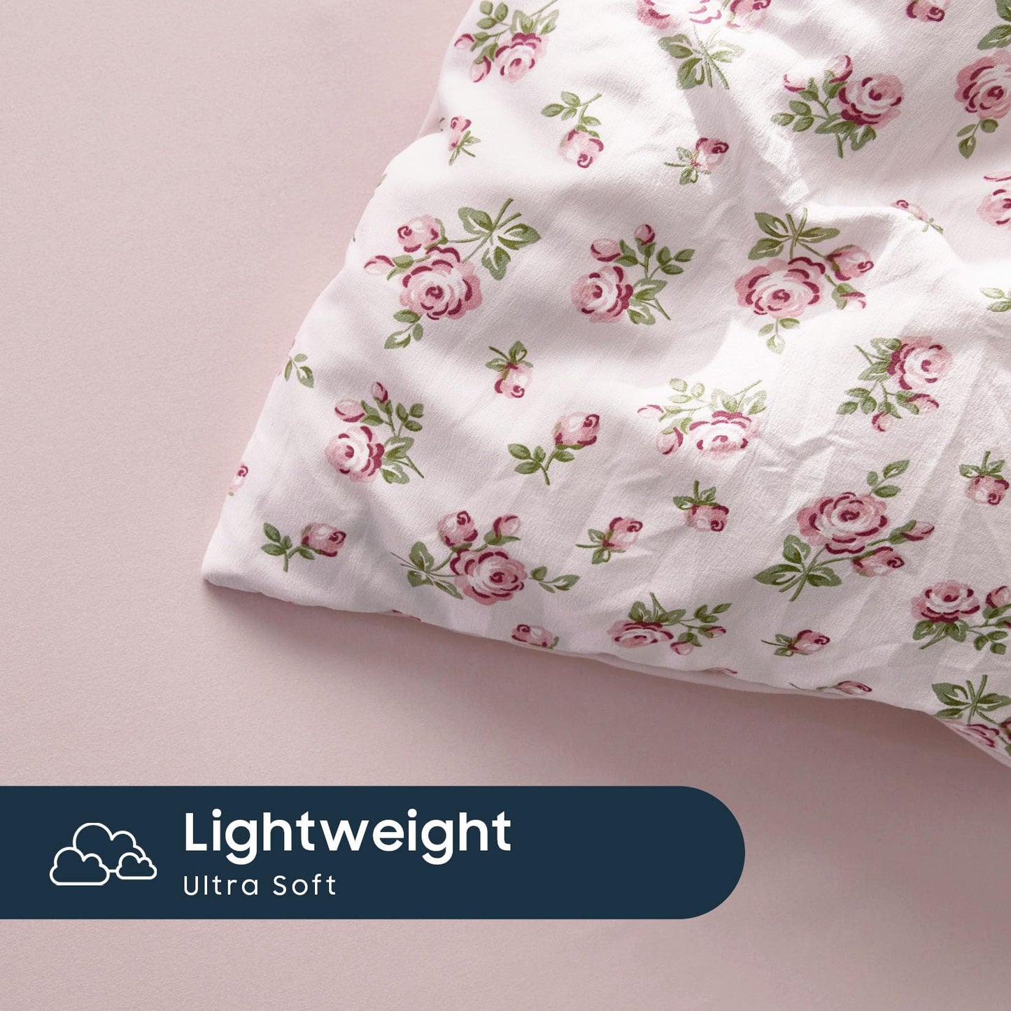 Wake In Cloud - Floral Comforter Set, Coquette Cottagecore Aesthetic Flower Shabby Chic Pattern for Women Teen Girls, Soft Lightweight Bedding, 3 Pieces, Pink, Twin/Twin XL Size