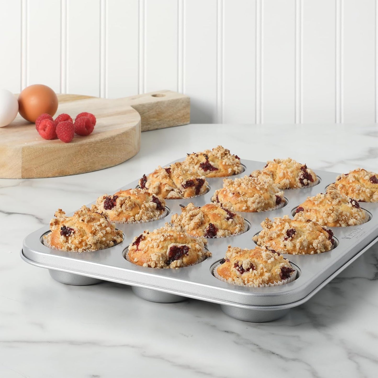 Martha Stewart Gallen 12-Cup Nonstick Muffin & Cupcake Pan - Durable Silver Bakeware for Perfect Treats