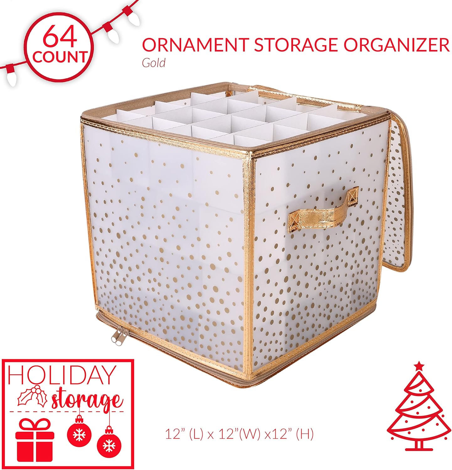 Ornament Storage Organizer for 112 Ornaments | Zipper Closure | Space-Saving Red Design