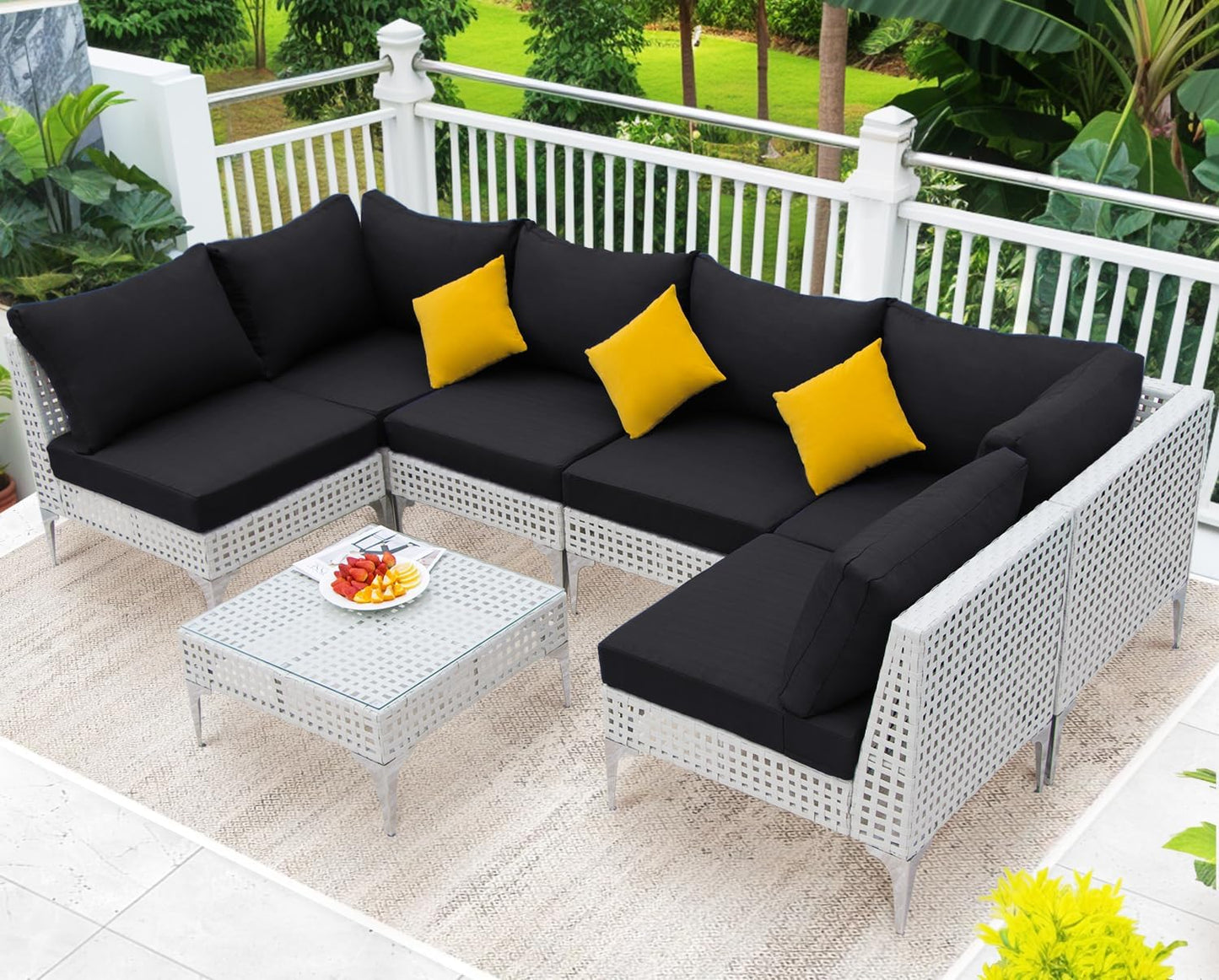 NICESOUL Outdoor Cushion Covers - 14 Piece Set, 25.6x25.6 Inch, All-Weather Black Slipcovers with Zipper