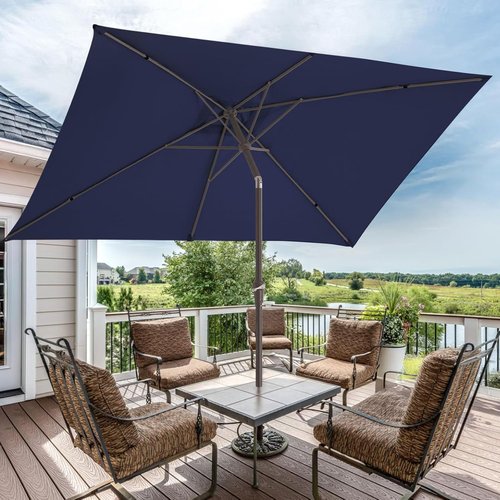 JEAREY Rectangular Patio Umbrella - 6.5x10 ft Outdoor Umbrella with Push Button Tilt & Crank | Navy, UV Protection