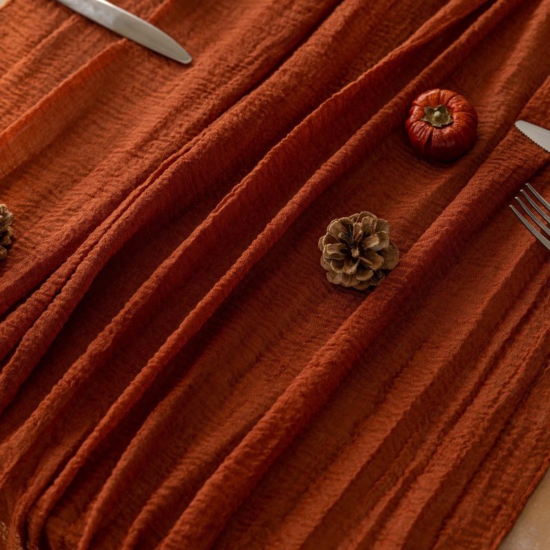 Keketoarrange 3pcs Fall Terracotta Table Runner Rust Gauze Rustic Cheesecloth 120 Inch 10 FT for Wedding Baby Shower Bridal Shower Birthday Engagement Garden Party Sheer Boho Thanksgiving Decorations