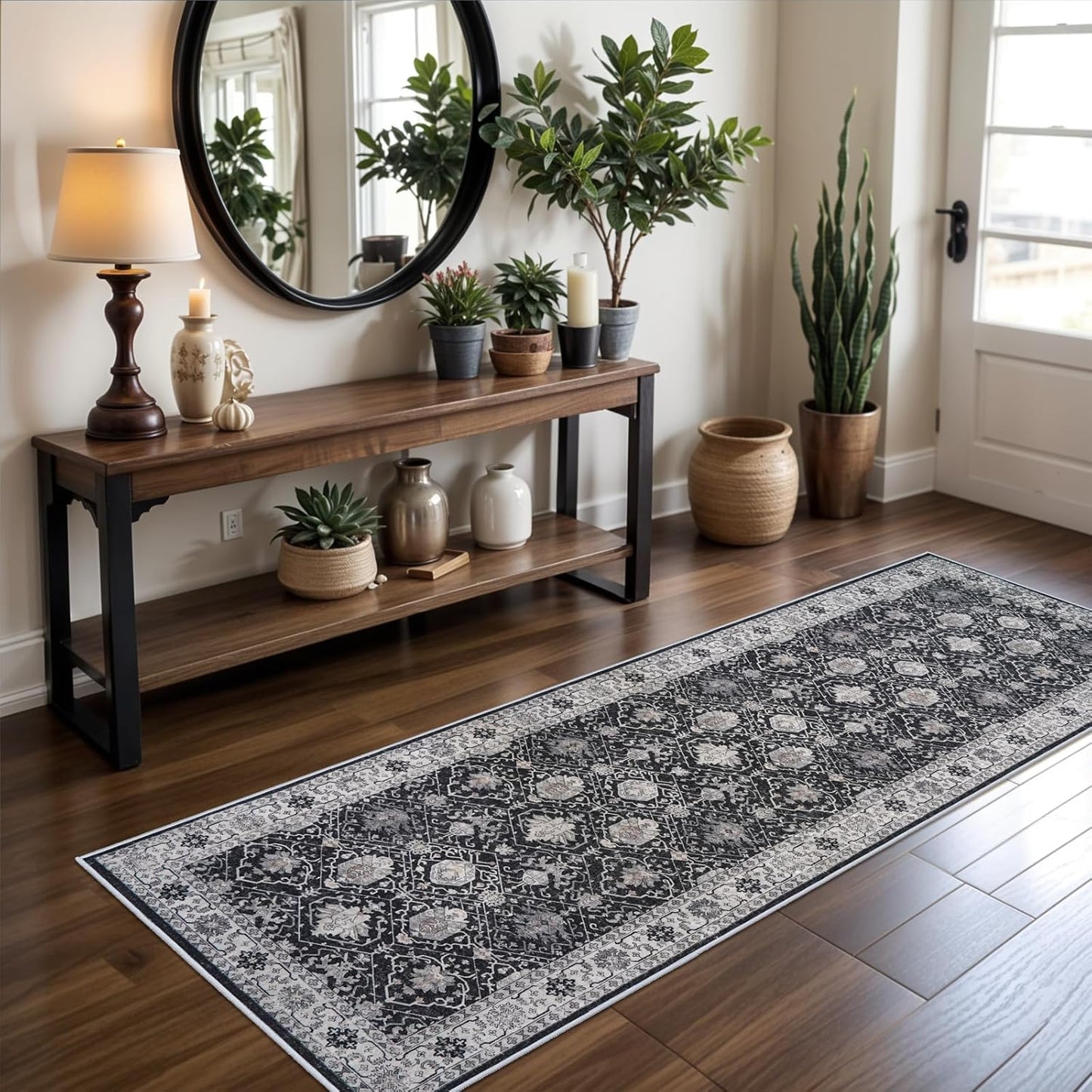 Regine Switzerland Washable Runner Rug - Stain Resistant, Ultra Soft | 2x8 Black for Kitchen & Entryway