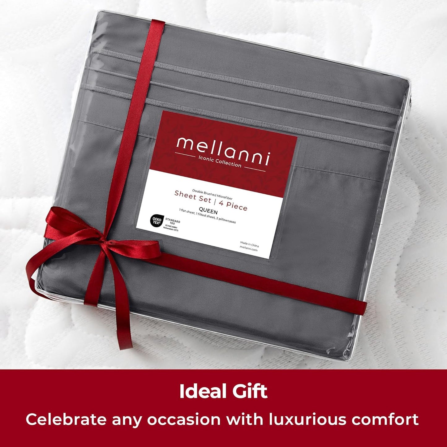 Mellanni Extra Deep Split King Sheets - 5 PC Hotel Luxury Bedding Set - Ultra Soft, Cooling, Wrinkle Resistant (Gray)