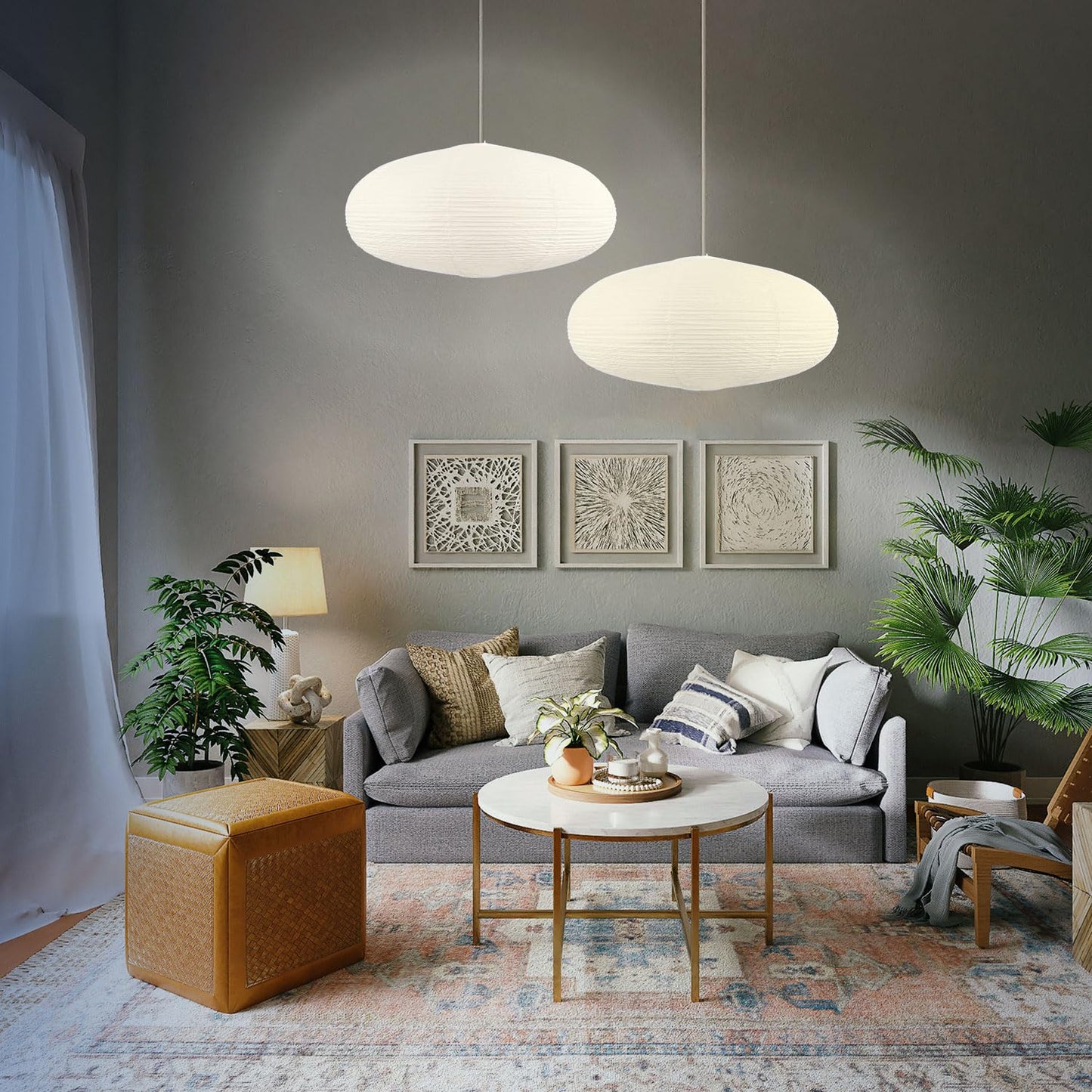 White Oval Paper Lanterns-16.54" Large Hanging Paper Lantern Lamp, Chinese/Japanese Paper Pendant Lampshade for Party Decoration, Wedding, Home Decor Paper Ceiling Lampshade(1 Pack)