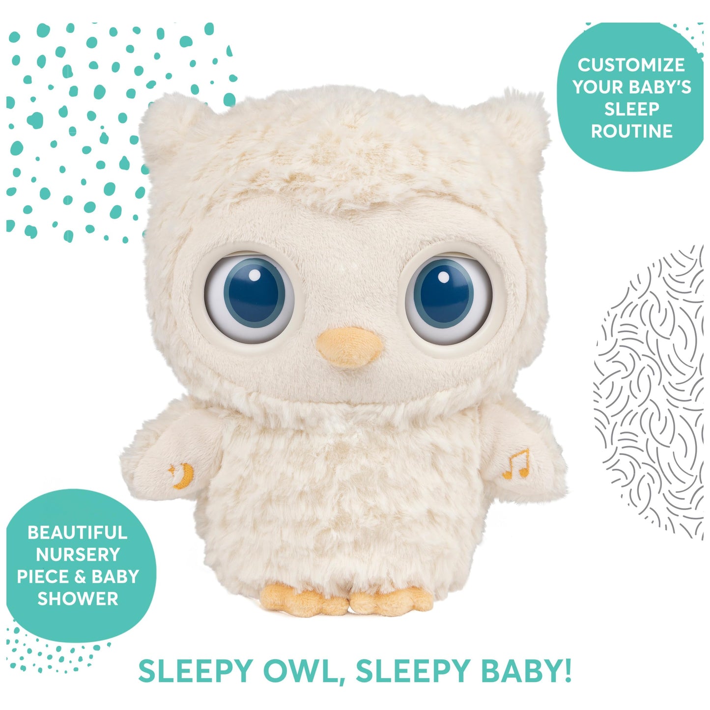 GUND Baby Sleepy Eyes Owl Bedtime Soother Plush Owl Stuffed Animal Night Light & Sound Machine for Baby Boys and Girls, 8”