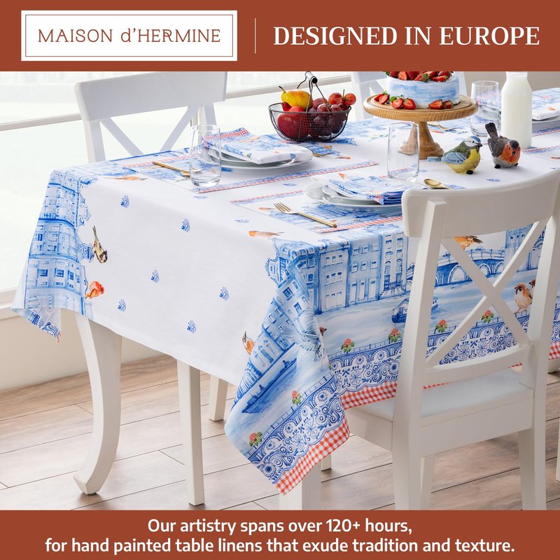 Maison d' Hermine Table Cloth Rectangle Table 100% Cotton 70 x 90 Inches Tablecloth Reusable Decorative for Dining Kitchen Room Farmhouse Home Gifts for Mothers Day Spring Summer - Amsterdam Canals