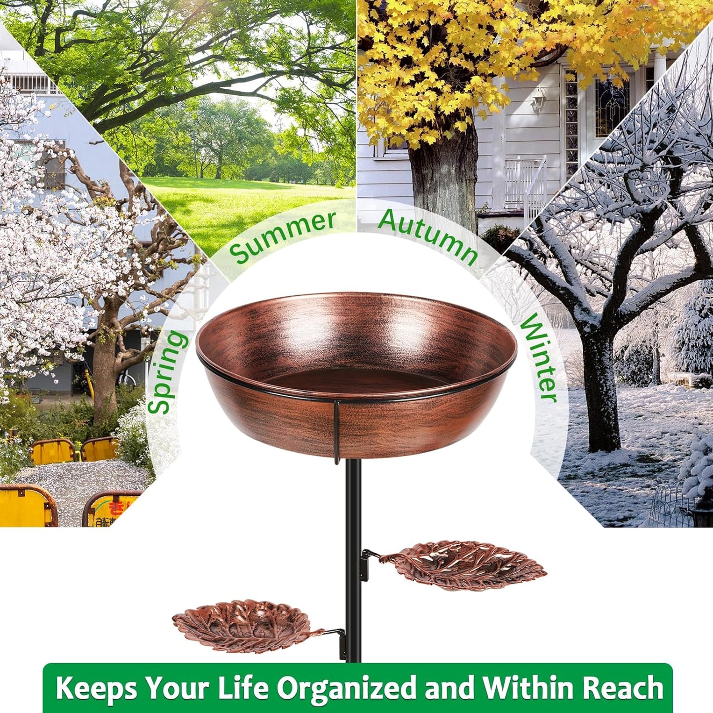 Metal Bird Bath - Heavy-Duty Outdoor Garden Feeder with Removable Bowl | Rust-Proof Bronze Design