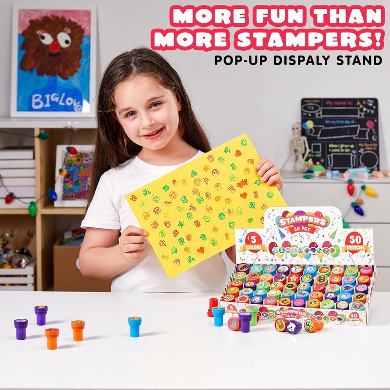 JOYIN 50 Pcs Assorted Stamps for Kids - Self-Ink Stamps with 50 Designs for Birthday Party Favor, Carnival Prizes, School Stampers, Goodie Bag, Classroom Treasure Box Toys (Zoo, Holiday Stampers)