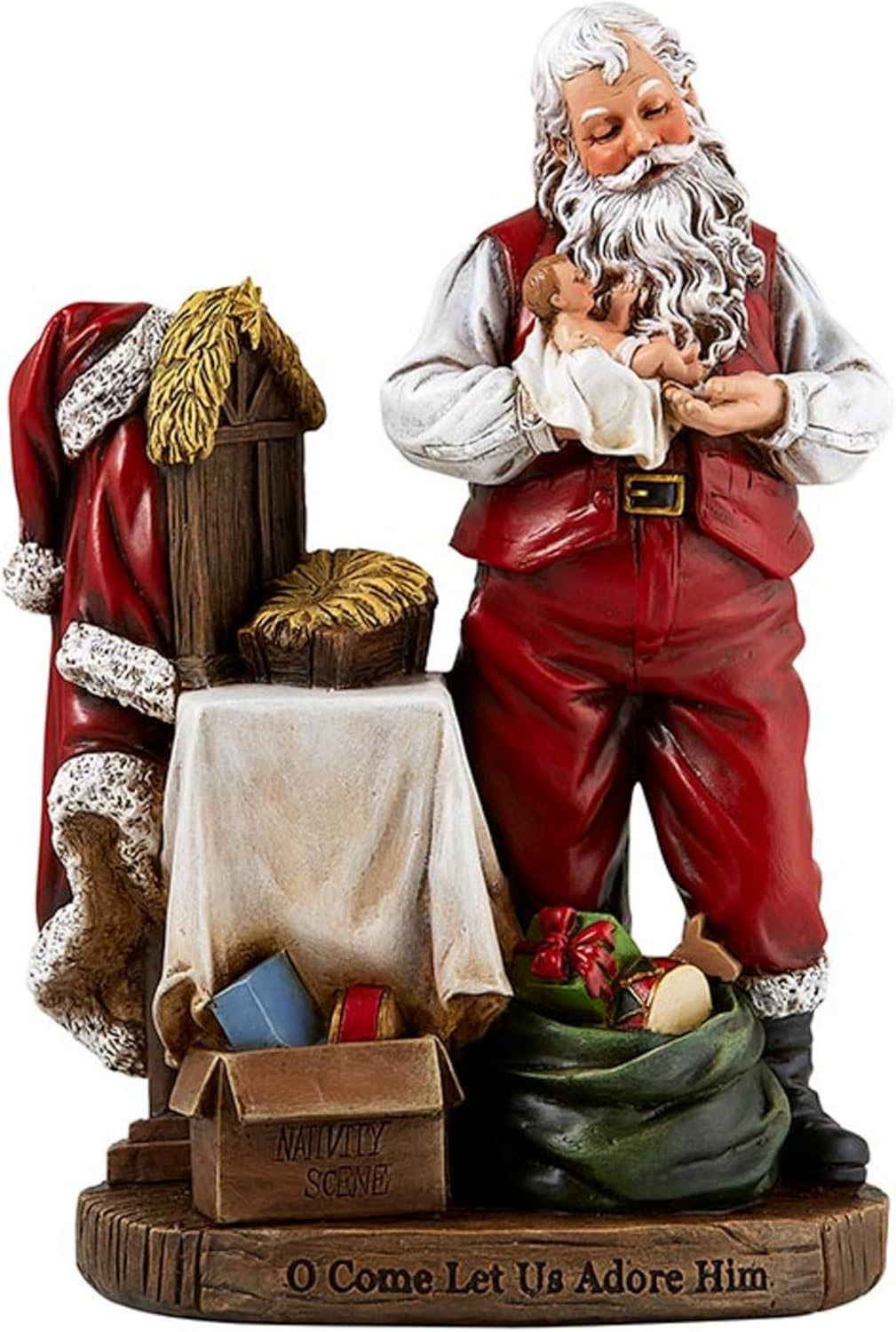 Religious Gifts Adoring Santa Claus with Infant Jesus Christ Rein Christmas Statue, 8 Inch