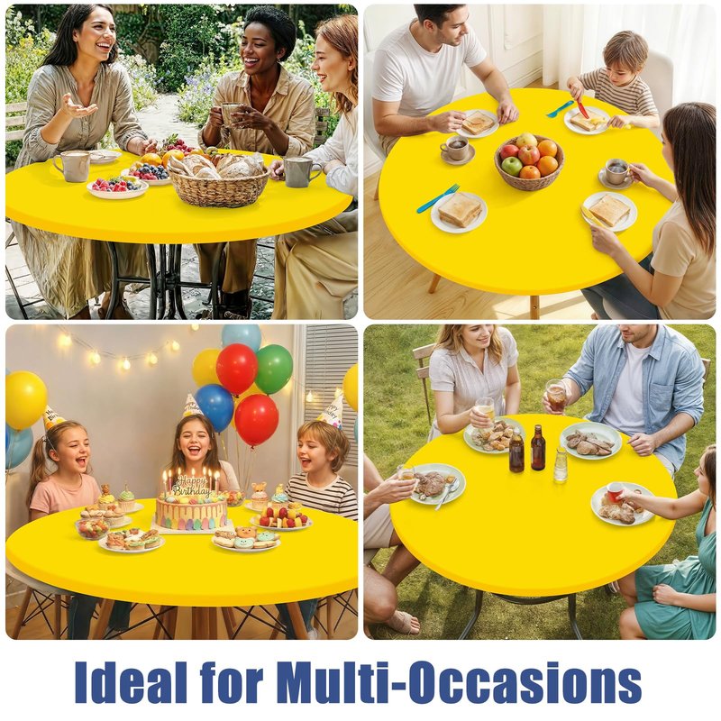 Moosfor Round Spandex Tablecloth, Elastic Fitted Waterproof Tablecloths for 31"-35" Tables, Stretch Washable Picnic Table Cover for Camping, Dining, Indoor and Outdoor, Yellow