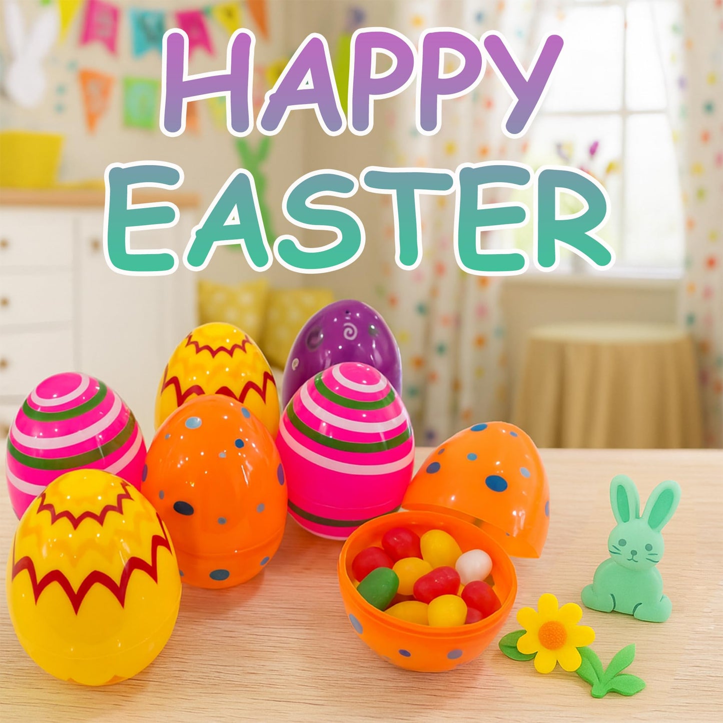 Coynurex 12 Pack Printed Easter Eggs, 3.3'' Fillable Plastic Eggs in 4 Colors, Easter Hunt Basket Stuffers, Party Supplies
