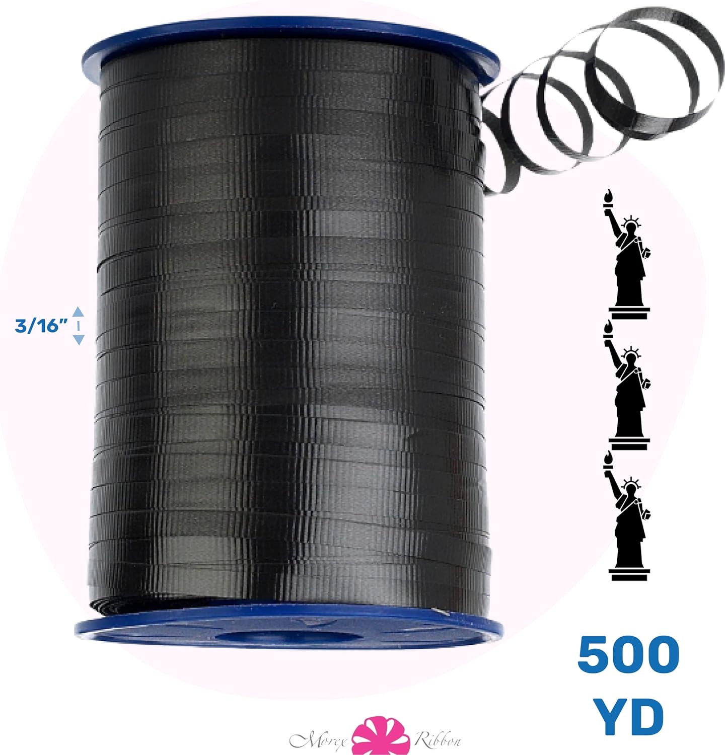 Crimped Curling Ribbon 3-Pack - Light Blue, Light Pink & Yellow - 3/16" x 500 YD for Gift Wrapping & Crafts