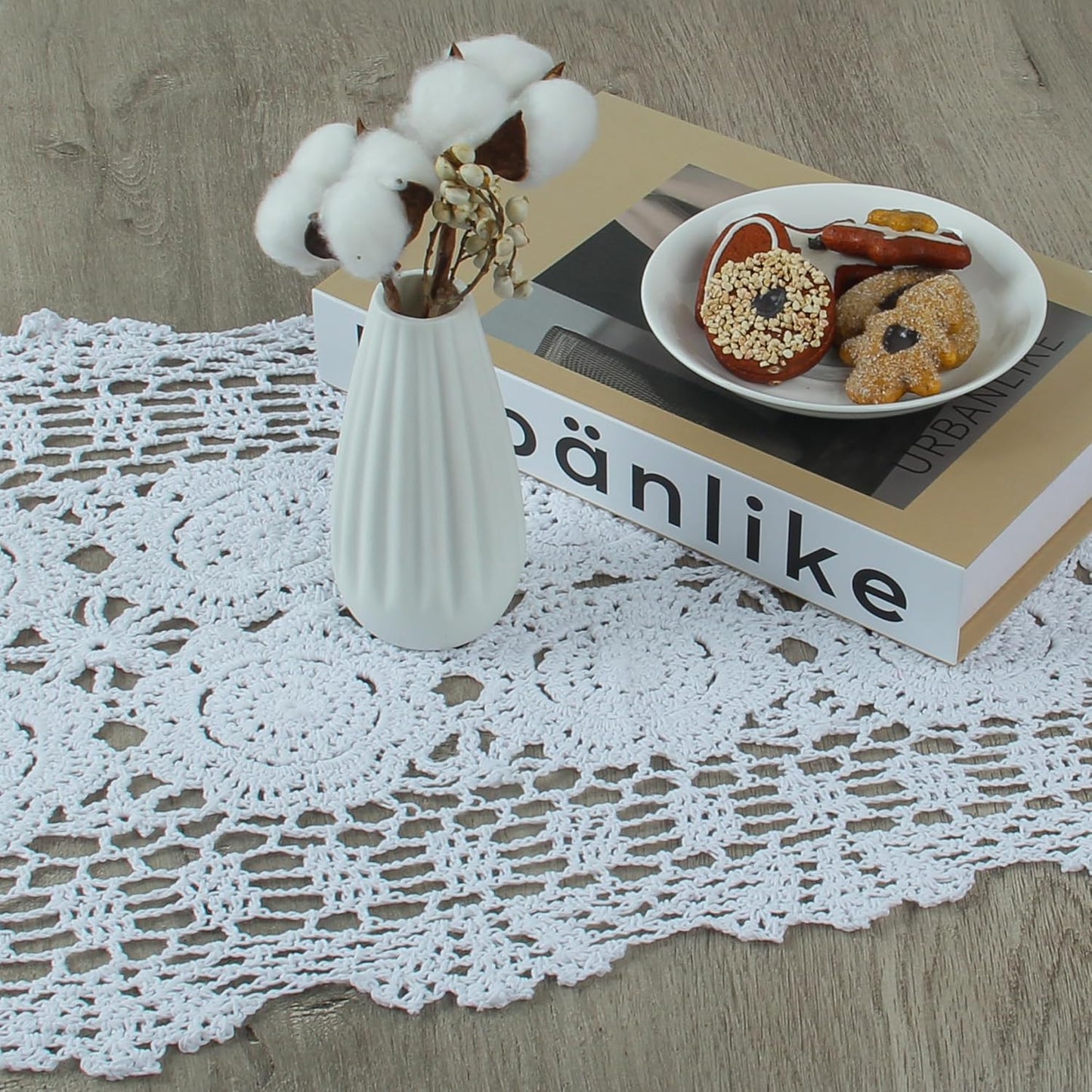 Handmade Crochet Cotton Lace Table Runner - 15 x 43 Inch Elegant Tablecloth