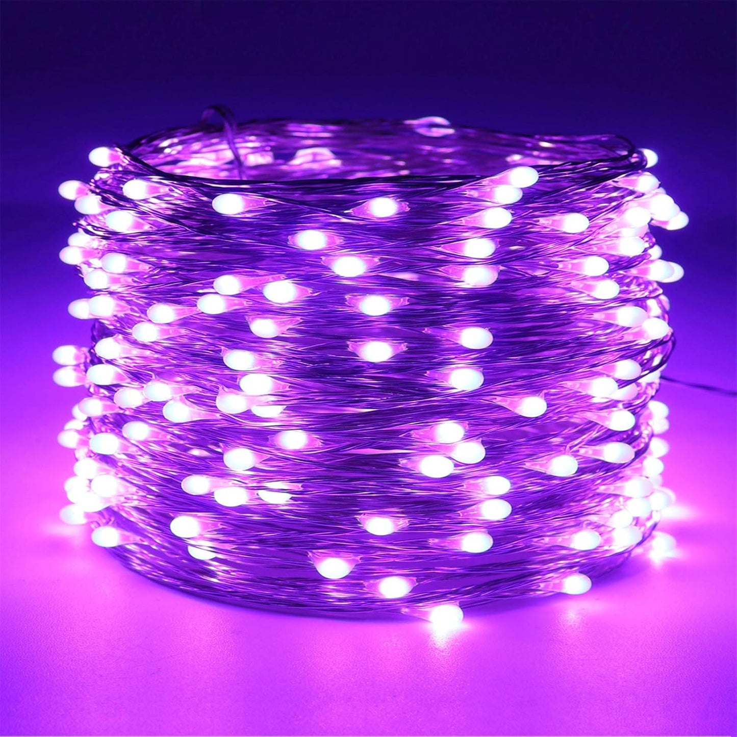 300 LED Dimmable Purple Fairy Lights - 99 Ft Waterproof Silver Wire String Lights with Remote for Christmas, Halloween, Party & Garden