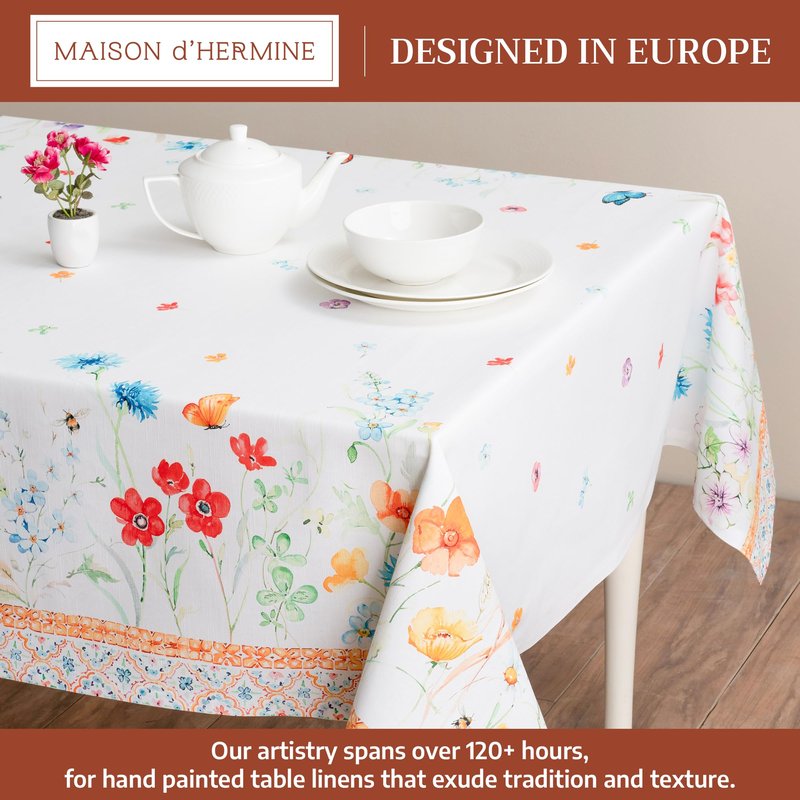 Maison d' Hermine Table Cloth Rectangle Table 100% Cotton 60 x 90 Inches Tablecloth Reusable Decorative for Dining Kitchen Room Farmhouse Home Gifts for Mothers Day Spring Summer - Summer Whisper