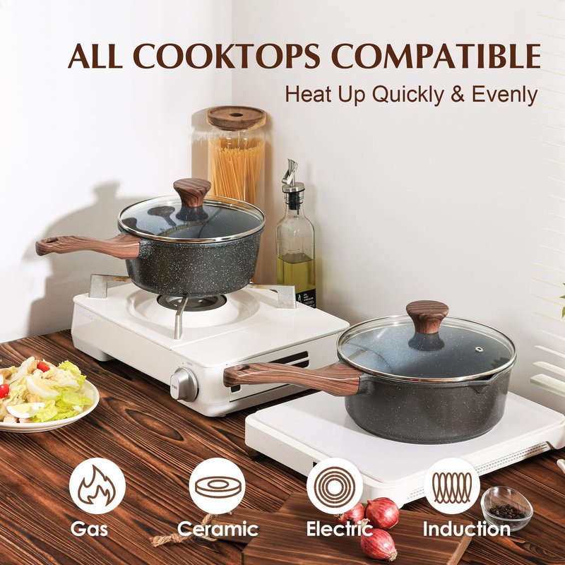 SENSARTE Nonstick Sauce Pan with Lid Saucepan Set, Swiss Granite Coating Sauce Pot Kitchen Cooking Pot, Induction Comptable, Free of Intentionally Added PFOA, 2 + 2.5 QT