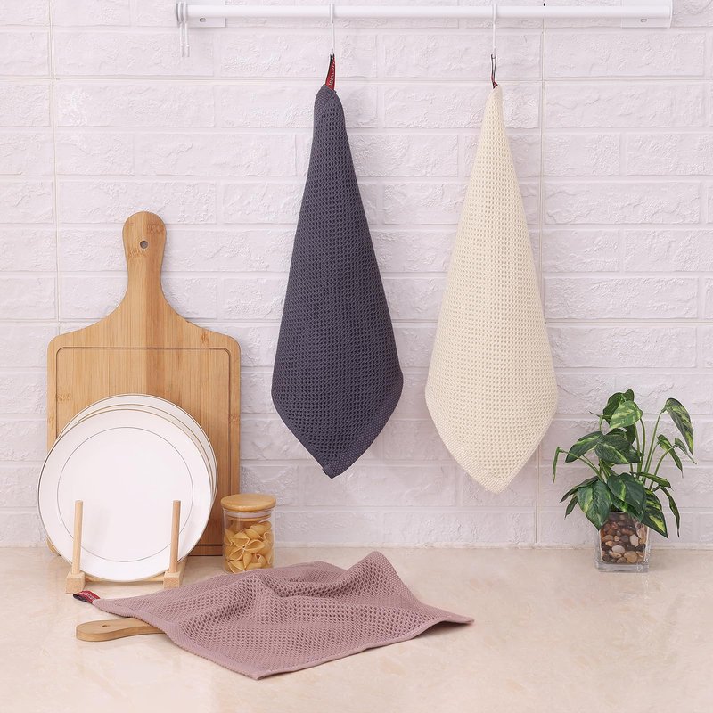 Kitinjoy 100% Cotton Kitchen Dish Cloths (12 X 12 Inches, Mixed Color), 6 Pack Waffle Weave Ultra Soft Absorbent Dish Towels for Drying Dishes Quick Drying Kitchen Towels Dish Rags