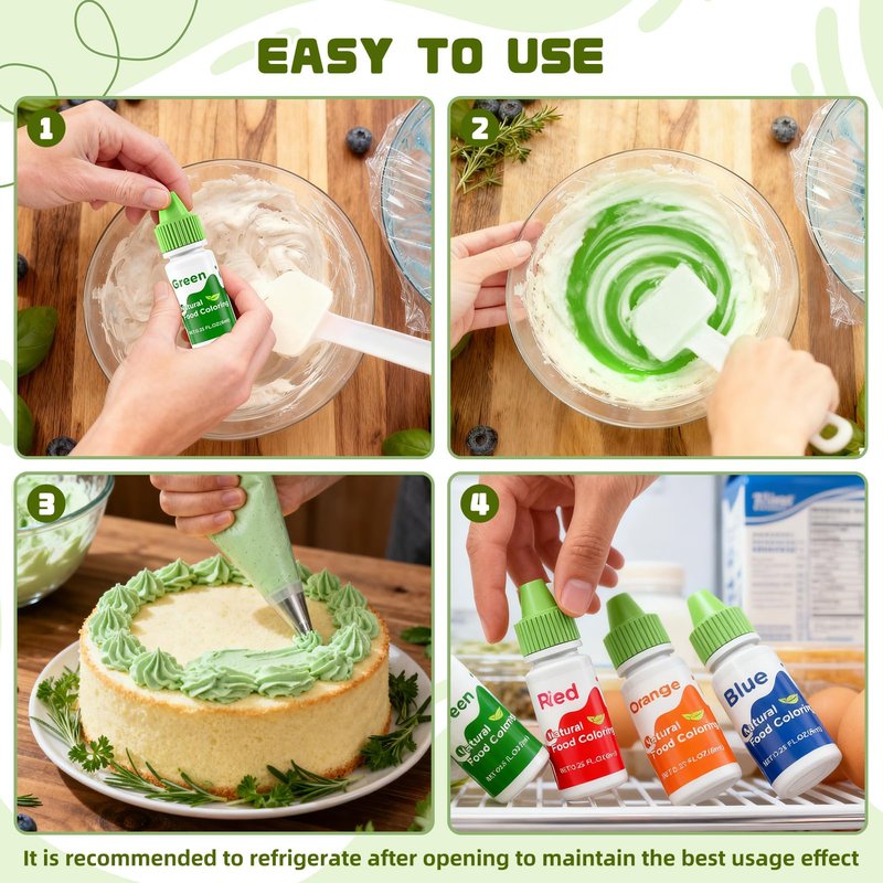 Natural Food Coloring Liquid Set - 6 Vibrant Color Food Grade