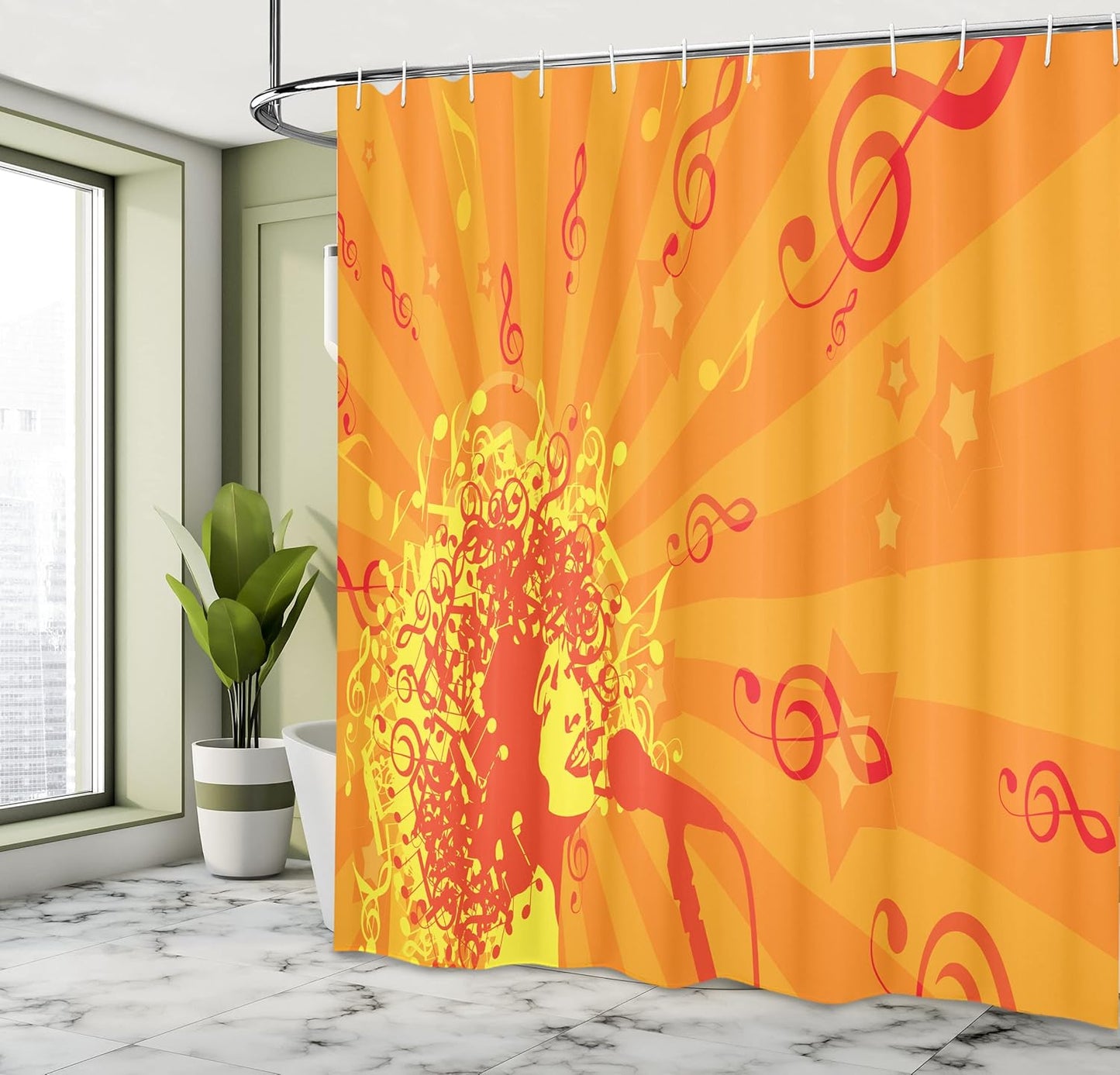 Jazz Culture Abstract Shower Curtain - Curly Haired Woman Design, 69x70", Fabric Bathroom Decor with Hooks