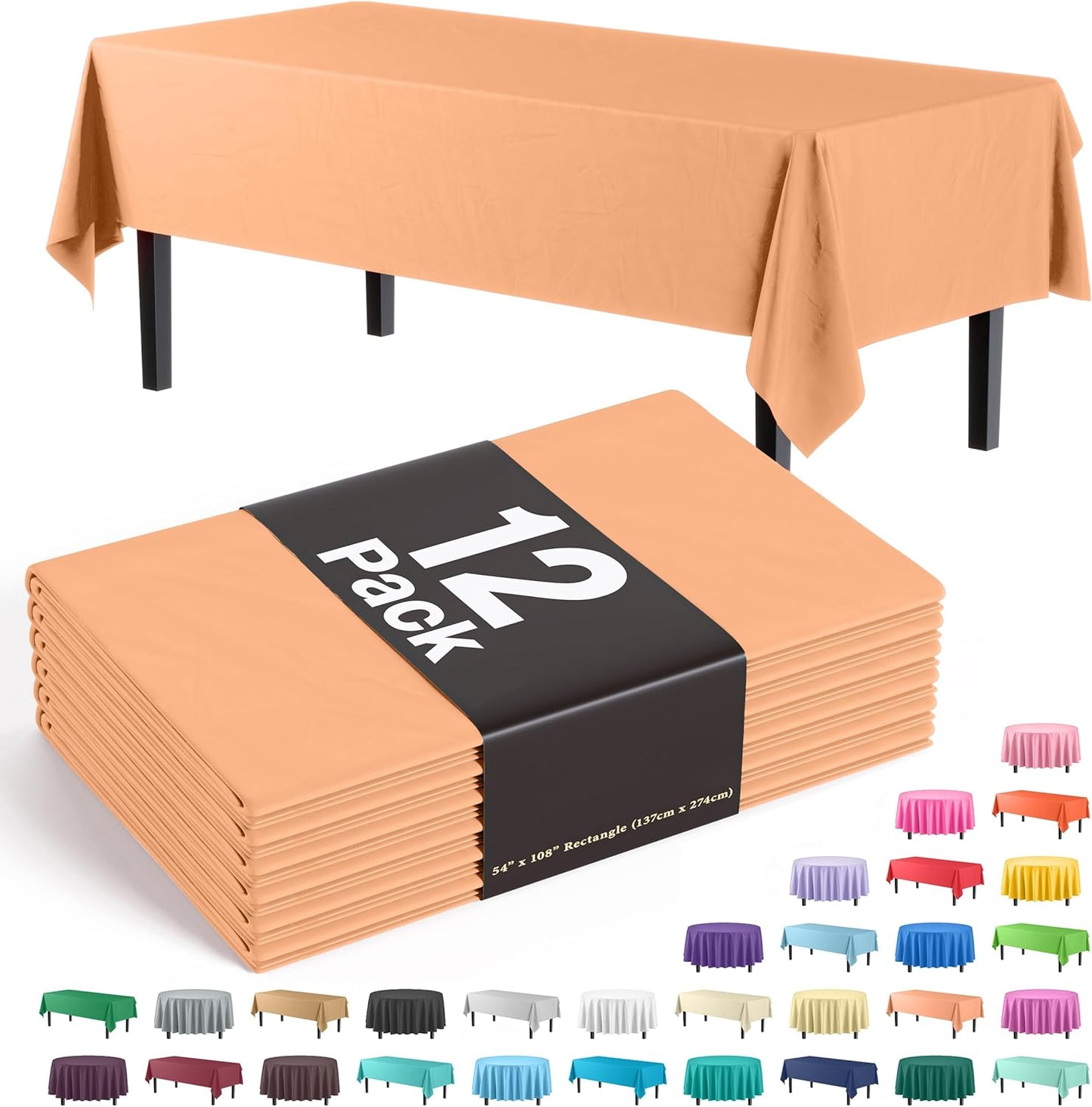 Ivory 84-Inch Round Tablecloth - 12-Pack Premium Plastic Party Supplies