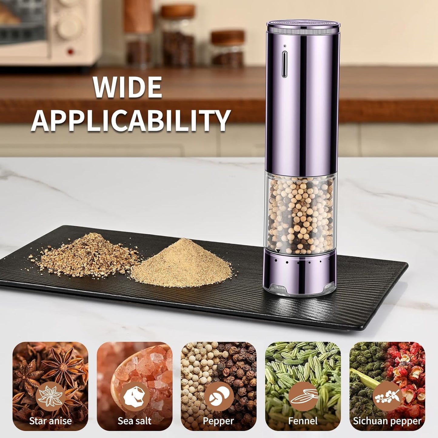 Skiennix Electric Salt and Pepper Grinder Set - Automatic, Refillable with LED Light | Adjustable Coarseness, One-Handed Operation