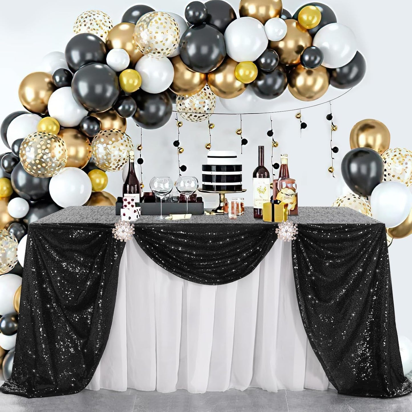 Black Sequin Tablecloth 60x102 inches - Glitter Halloween & Wedding Linens
