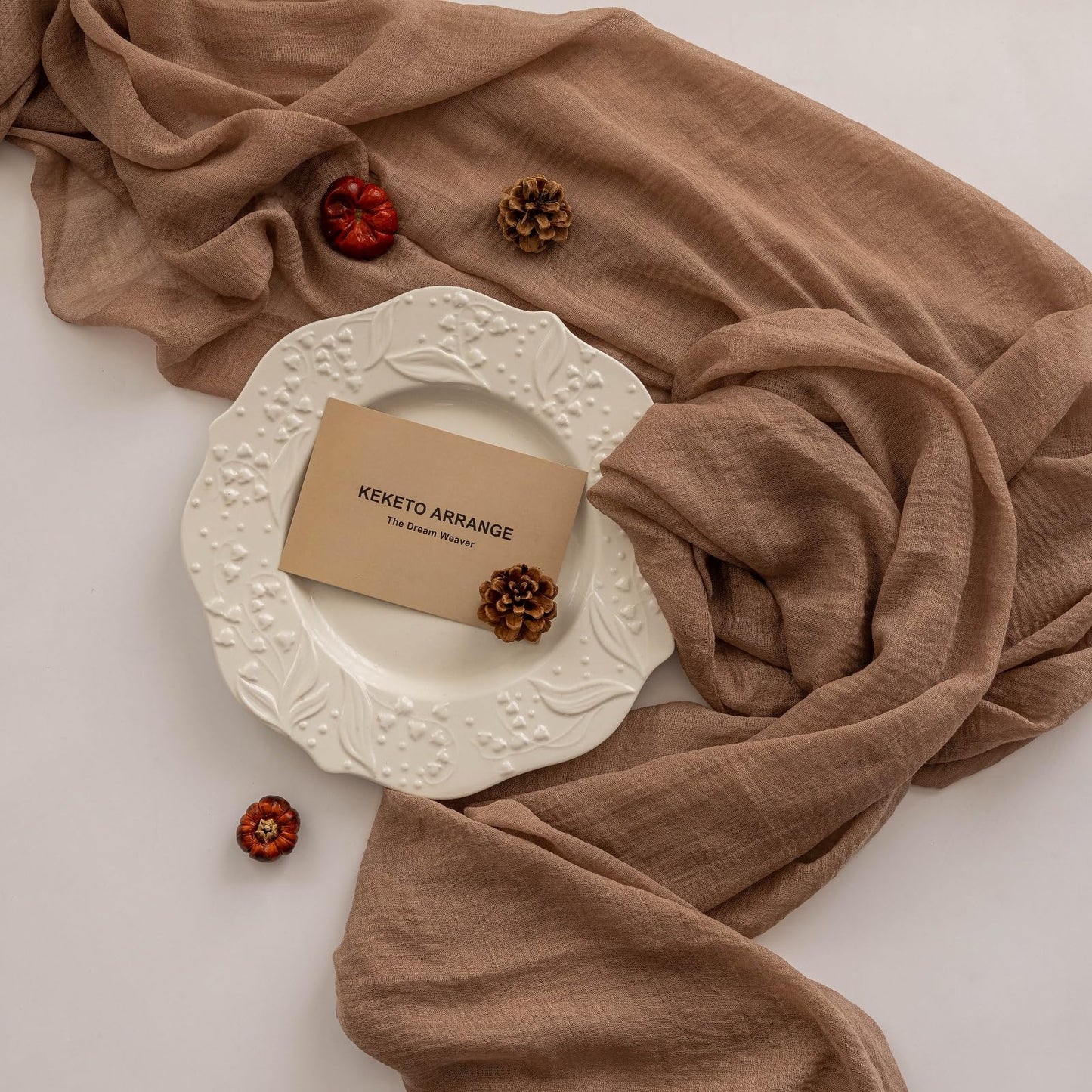 Keketoarrange 3pcs Cheesecloth Table Runner Nude Gauze Rustic Boho Coffee Cheese Cloth 120 Inch 10 FT for Wedding Baby Shower Bridal Shower Birthday Party Long Sheer Farmhouse Home Decorations