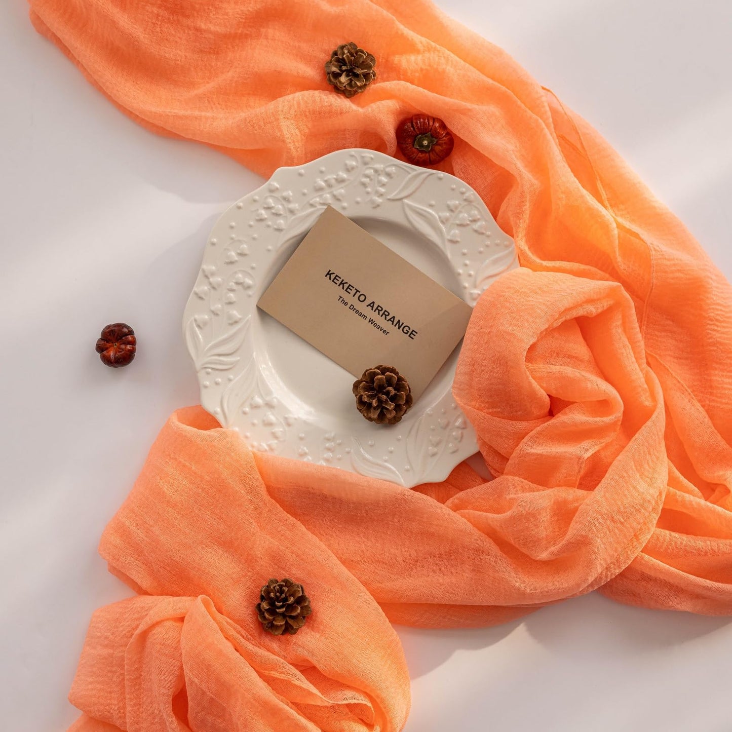 Keketoarrange Fresh Salmon Spring Cheesecloth Table Runner Mothers Day Decor Peach Echo Gauze 120 Inch 10 FT Boho Table Runner for Wedding Baby Shower Bridal Shower Party Sheer Summer Home Decorations