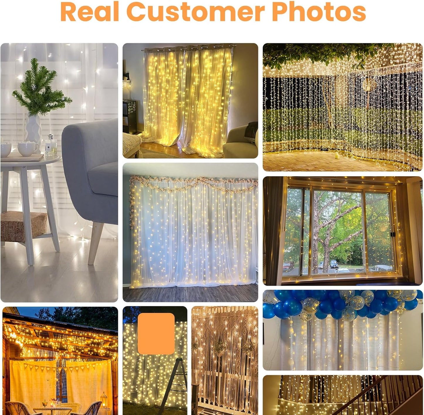 300 LED Twinkle Star Curtain String Lights - Warm White for Wedding, Home & Garden Decor