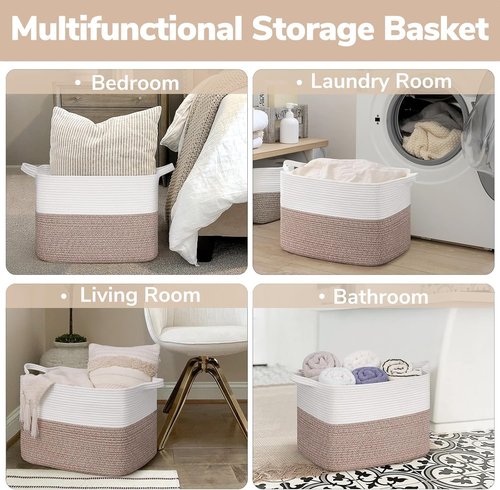 Goodpick Woven Storage Baskets - Rectangle Toy Organizer with Handles | Large 18 x 14 x 12 Inches