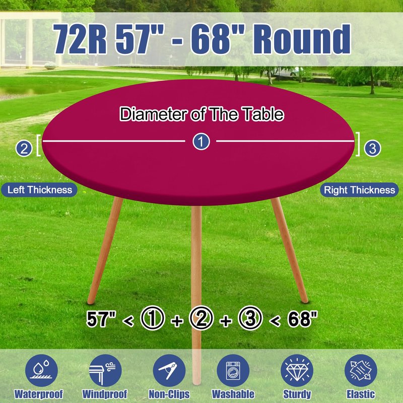 Moosfor Round Spandex Tablecloth, Elastic Fitted Waterproof Tablecloths for 57"-68" Tables, Stretch Washable Picnic Table Cover for Camping, Dining, Indoor and Outdoor, Fuchsia