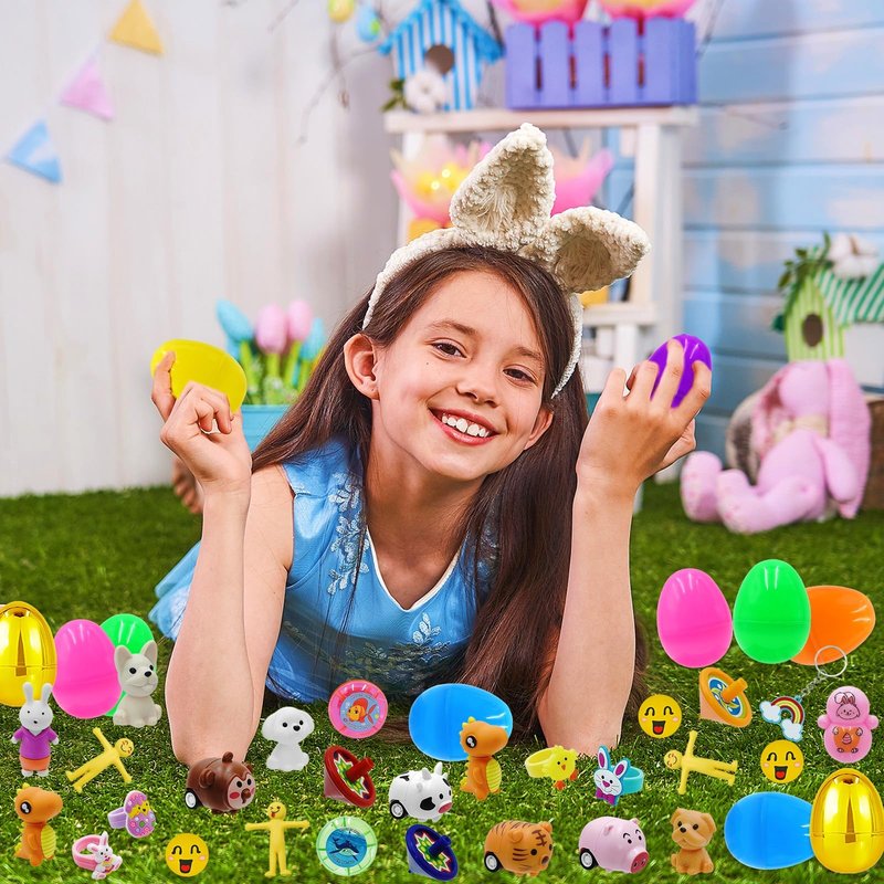 ZICZLI 50 Pack Prefilled Easter Eggs with Assorted Toys Inside Surprise Golden Eggs, Easter Egg Hunt Supplies and Basket Stuffers, Bulk Easter Party Favors Gifts for Kids Boys Girls Toddlers
