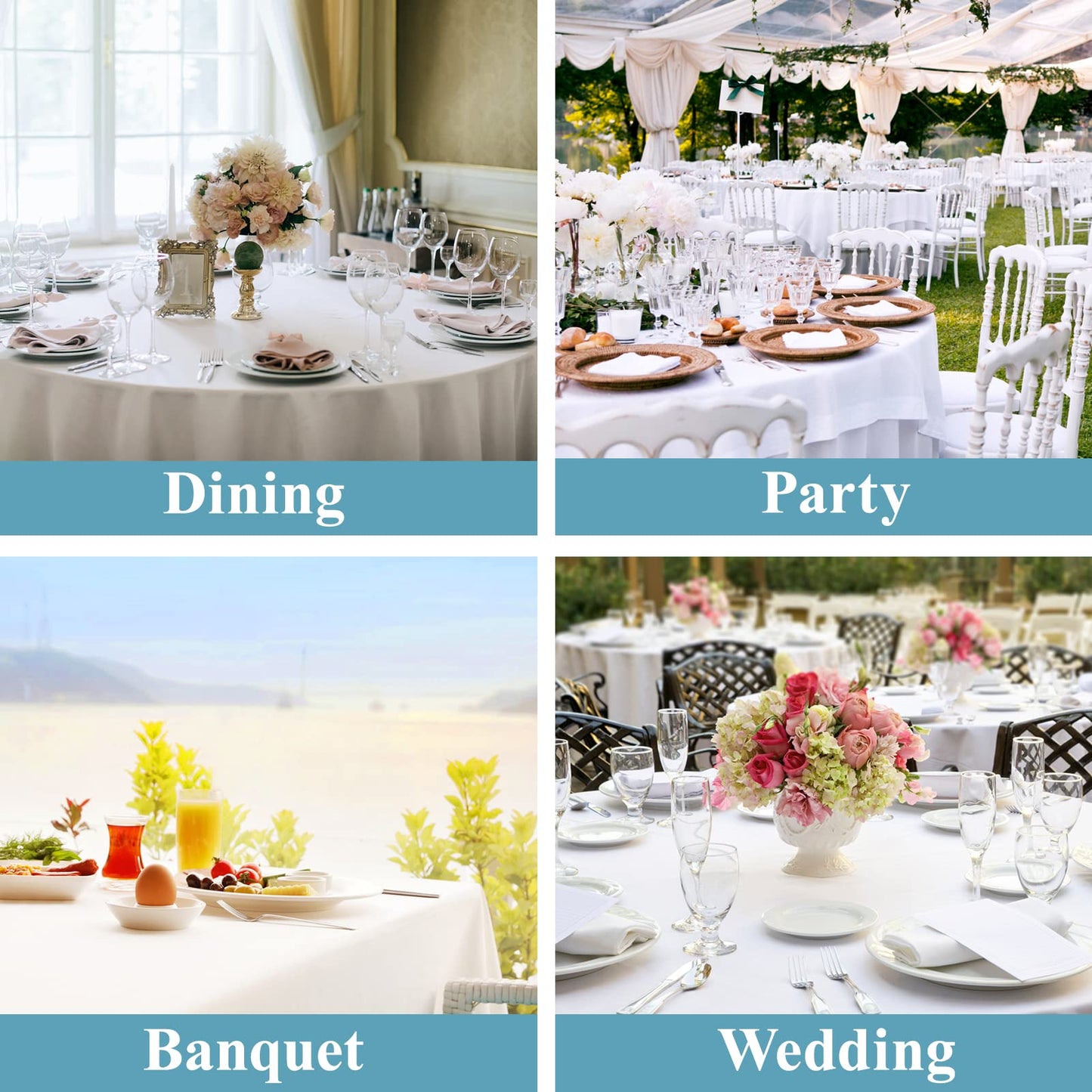 VidaFete 10 Pack 120inch Round Tablecloth Polyester Table Cloth, Stain Resistant and Wrinkle Polyester Dining Table Cover for Kitchen Dinning Party Wedding Round Tabletop Buffet Decoration(White)
