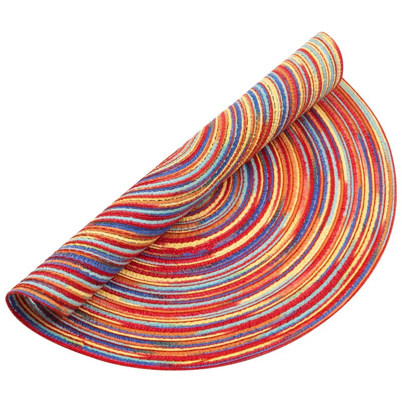 SHACOS Round Braided Placemats Set of 8 Washable 15 inch Round Table Mats Colorful Variegated Woven Place Mats for Dining Table (Rainbow Red, 8)