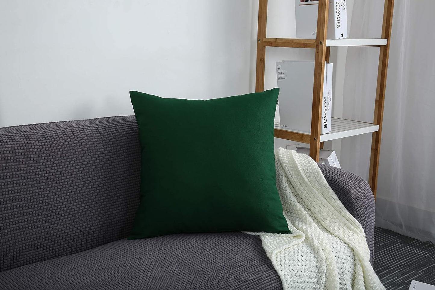 Deep Green 100% Cotton Canvas Throw Pillow Covers - Handmade 26x26 Decorative Shams