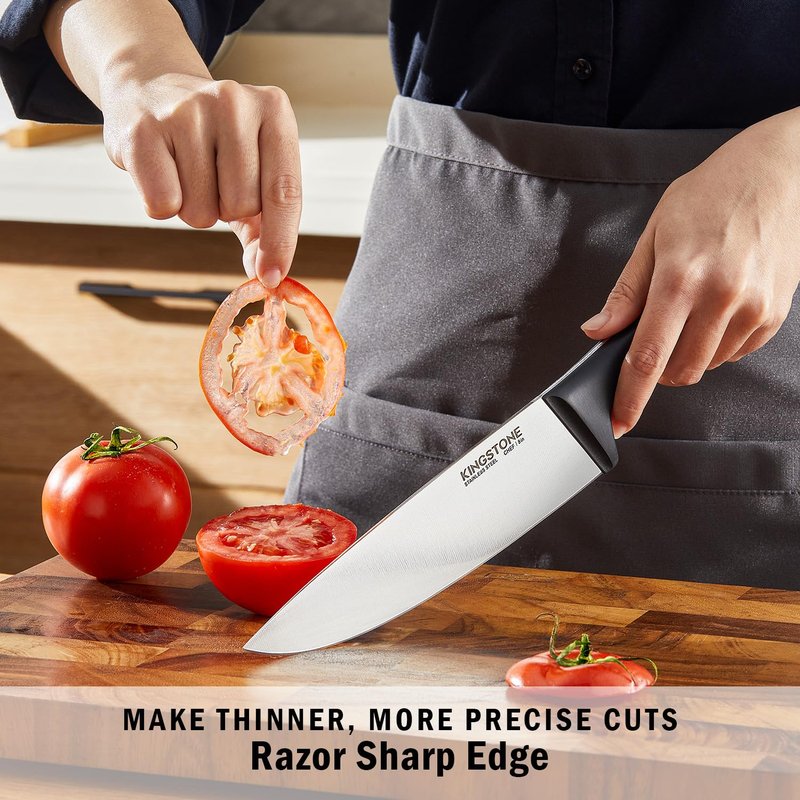 KINGSTONE 14-Piece Kitchen Knife Set with Block, High-Carbon Stainless Steel Knives Set, Ergonomic Non-Slip Handle, Professional Knife Set for Kitchen for Home Cooking & Gifting, Walnut